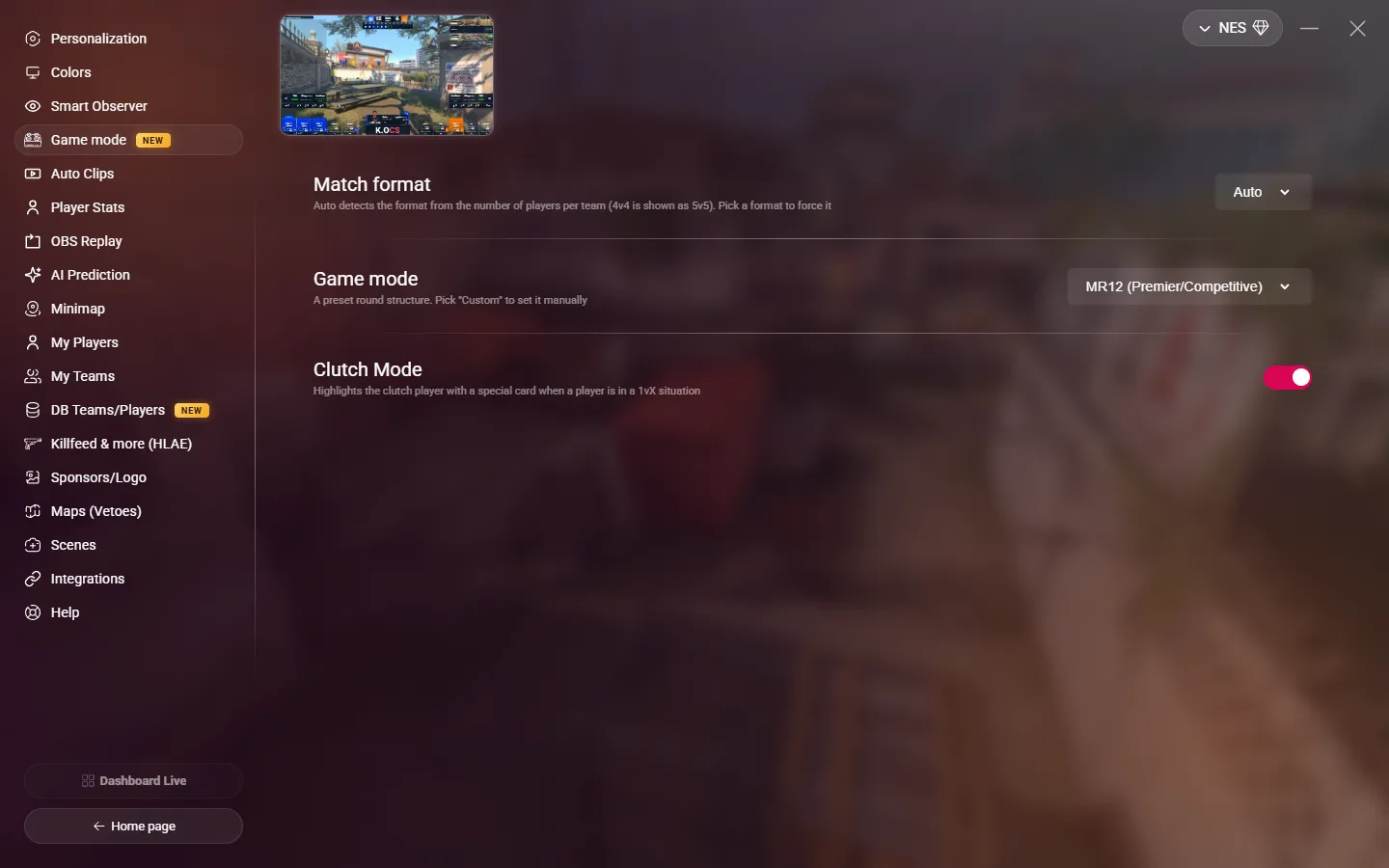 The Game mode page