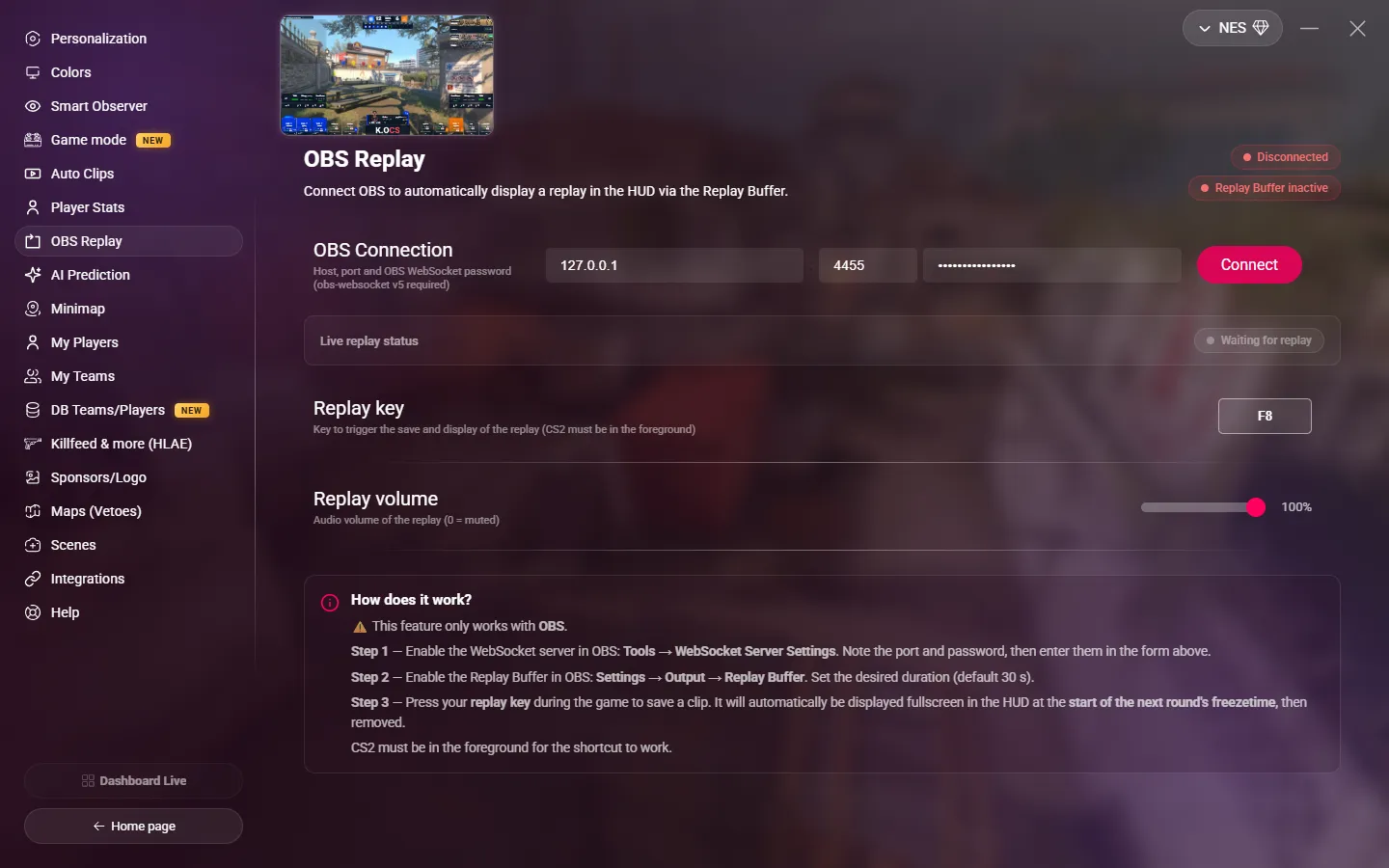 The OBS Replay page