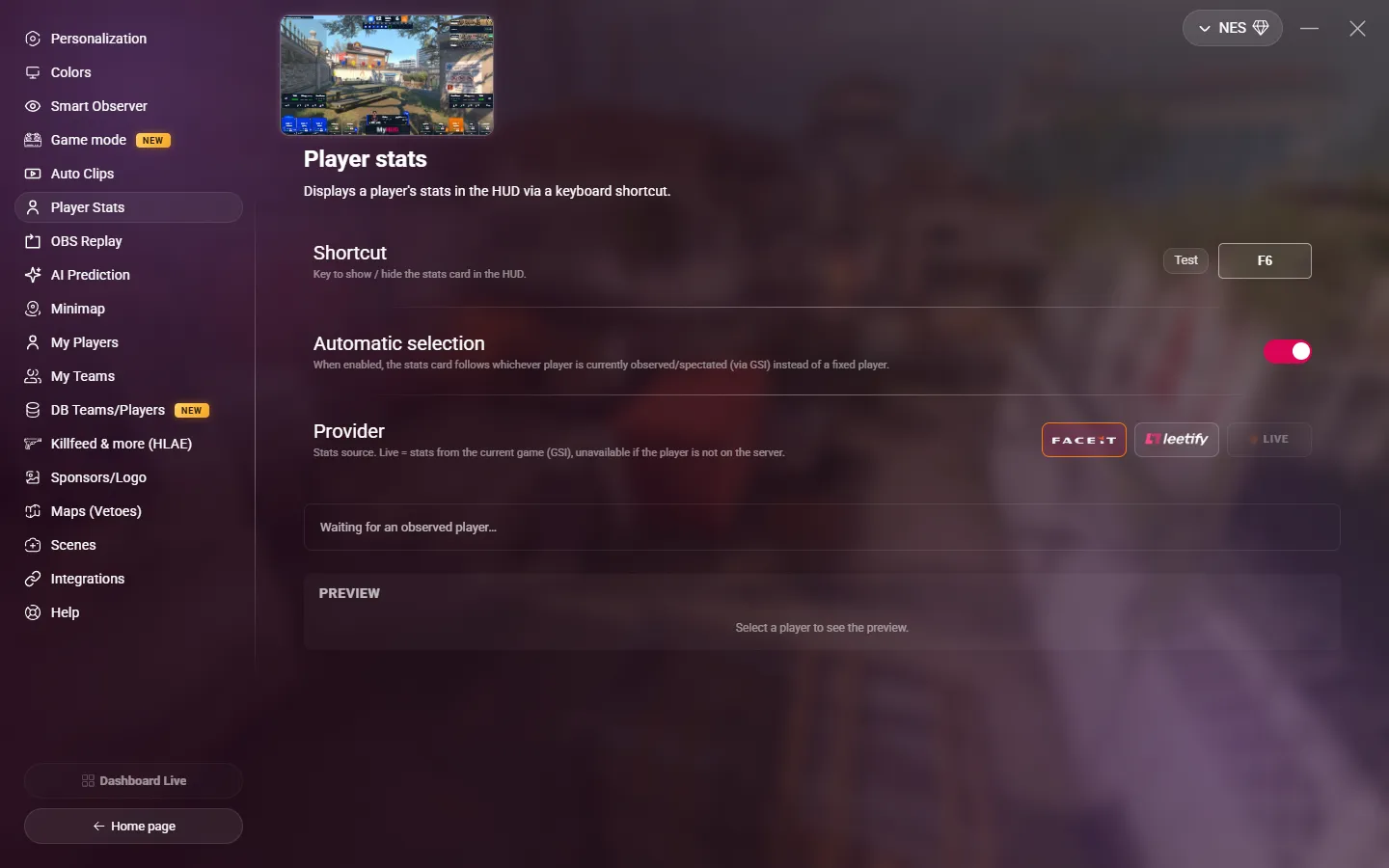 The Player Stats page