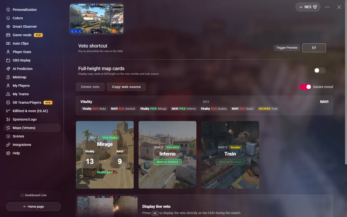 The Maps (Vetoes) page