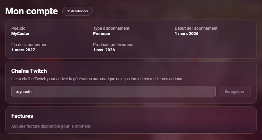 La page Mon compte
