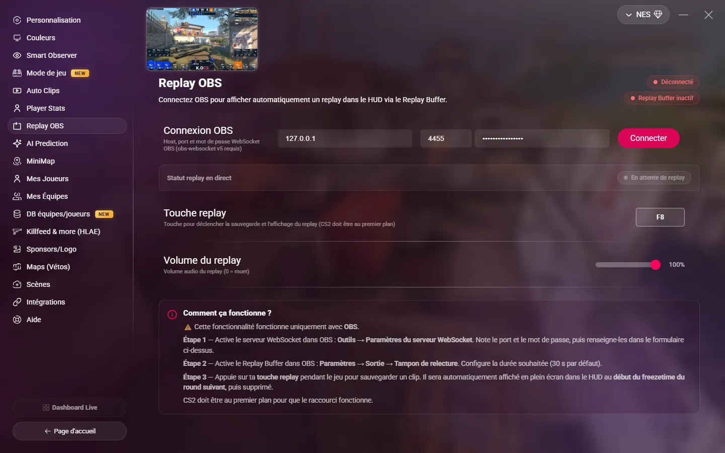 La page Replay OBS