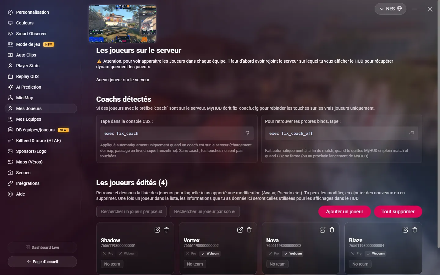 La page Mes Joueurs