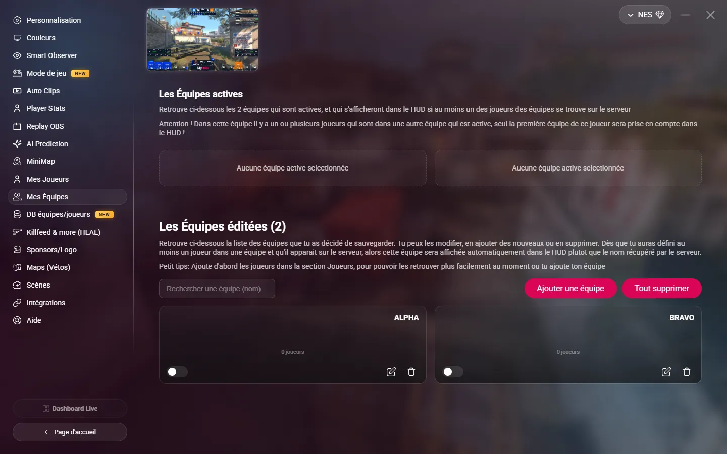 La page Mes Équipes